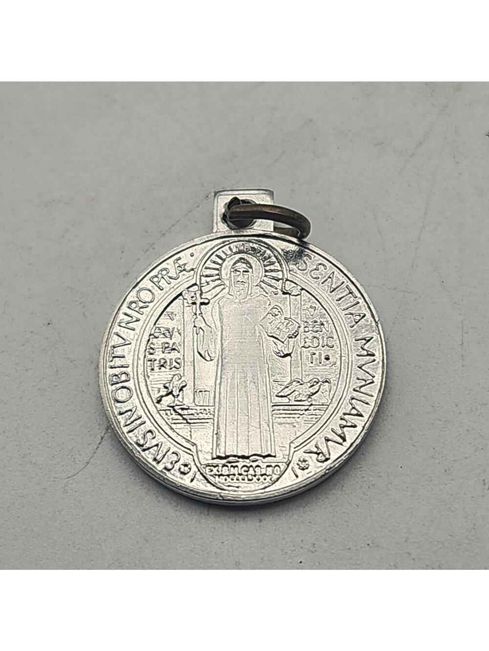 Saint Benedict Jubilee Medal Pendant Silver Tone Catholic Latin Exorcism Charm